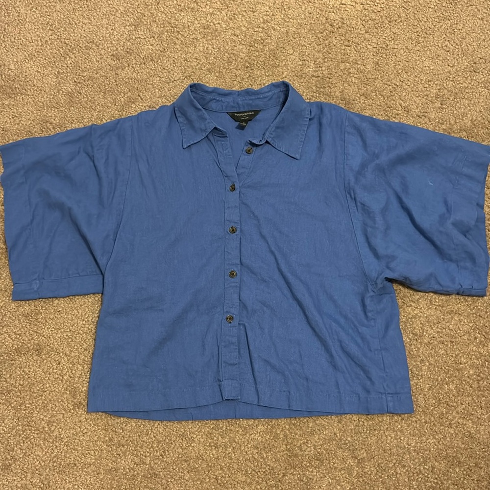 Blue linen button up shirt